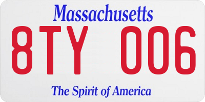 MA license plate 8TY006
