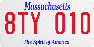 MA license plate 8TY010