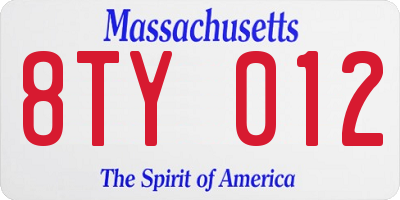 MA license plate 8TY012