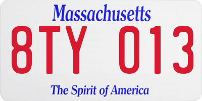 MA license plate 8TY013
