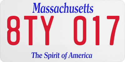 MA license plate 8TY017