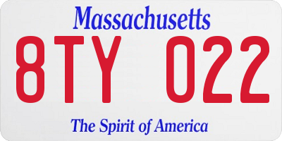 MA license plate 8TY022