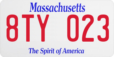 MA license plate 8TY023