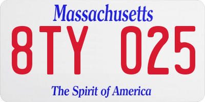 MA license plate 8TY025