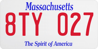 MA license plate 8TY027