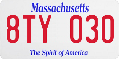 MA license plate 8TY030