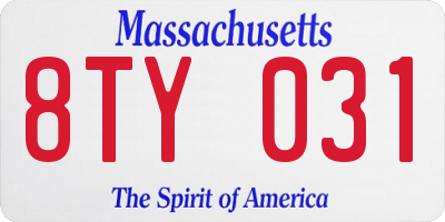 MA license plate 8TY031