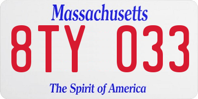 MA license plate 8TY033