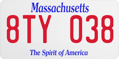 MA license plate 8TY038