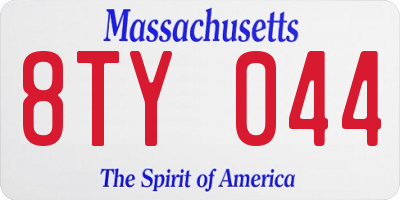 MA license plate 8TY044