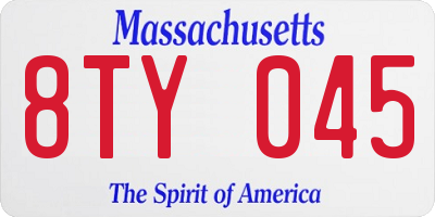 MA license plate 8TY045