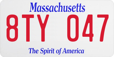 MA license plate 8TY047