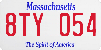 MA license plate 8TY054