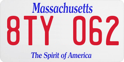 MA license plate 8TY062