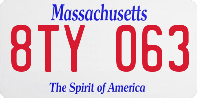 MA license plate 8TY063