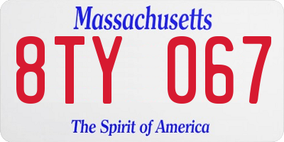 MA license plate 8TY067