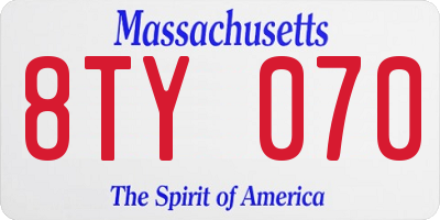 MA license plate 8TY070