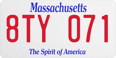 MA license plate 8TY071
