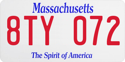 MA license plate 8TY072