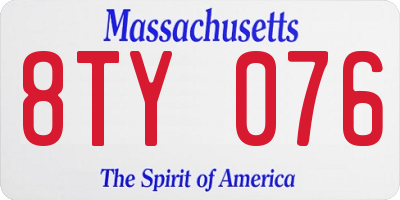 MA license plate 8TY076