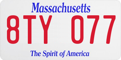MA license plate 8TY077