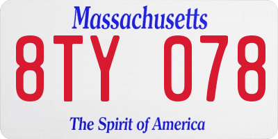 MA license plate 8TY078