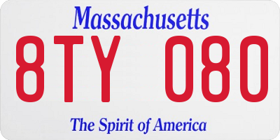 MA license plate 8TY080