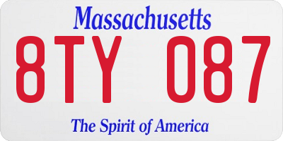 MA license plate 8TY087