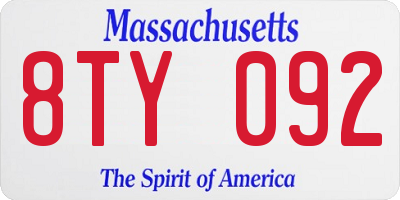 MA license plate 8TY092