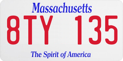 MA license plate 8TY135