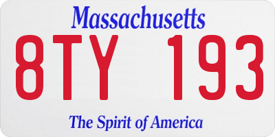 MA license plate 8TY193