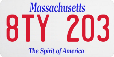 MA license plate 8TY203