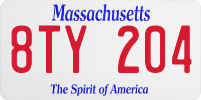 MA license plate 8TY204