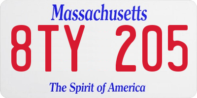 MA license plate 8TY205