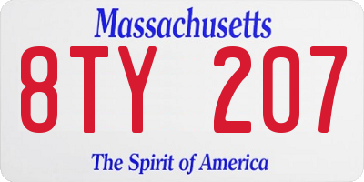 MA license plate 8TY207