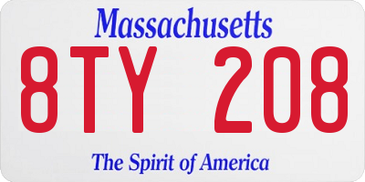 MA license plate 8TY208