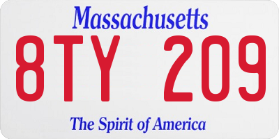 MA license plate 8TY209