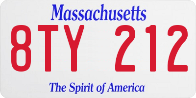 MA license plate 8TY212