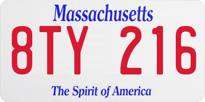 MA license plate 8TY216
