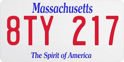 MA license plate 8TY217
