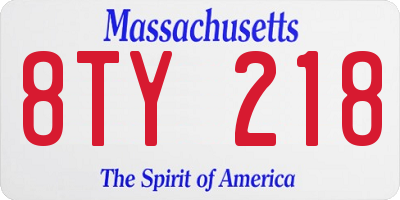 MA license plate 8TY218