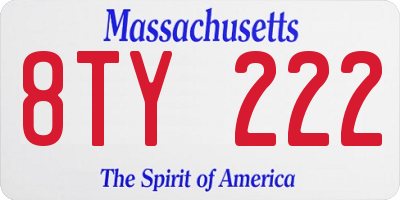 MA license plate 8TY222