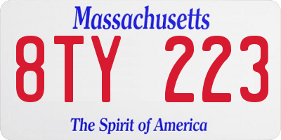 MA license plate 8TY223