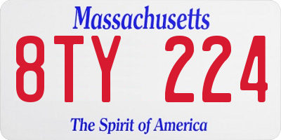 MA license plate 8TY224