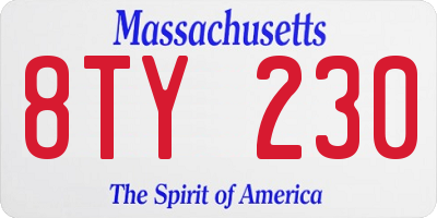 MA license plate 8TY230