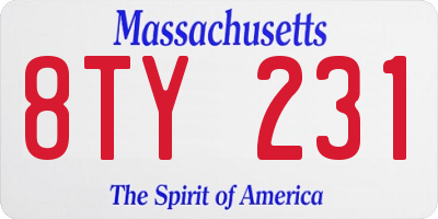 MA license plate 8TY231