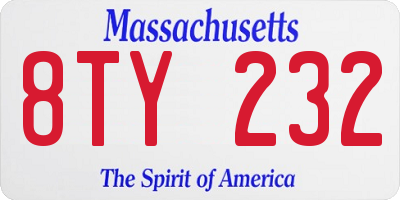MA license plate 8TY232
