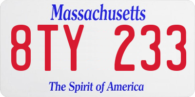 MA license plate 8TY233