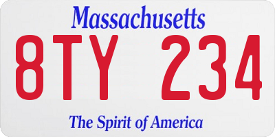 MA license plate 8TY234