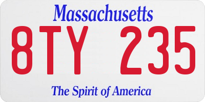 MA license plate 8TY235